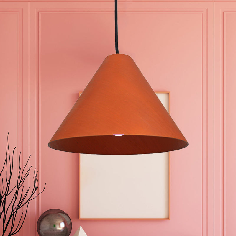 Rustic Red/Beige Hanging Lamp with Conic Wood Shade - 10"/13" Wide