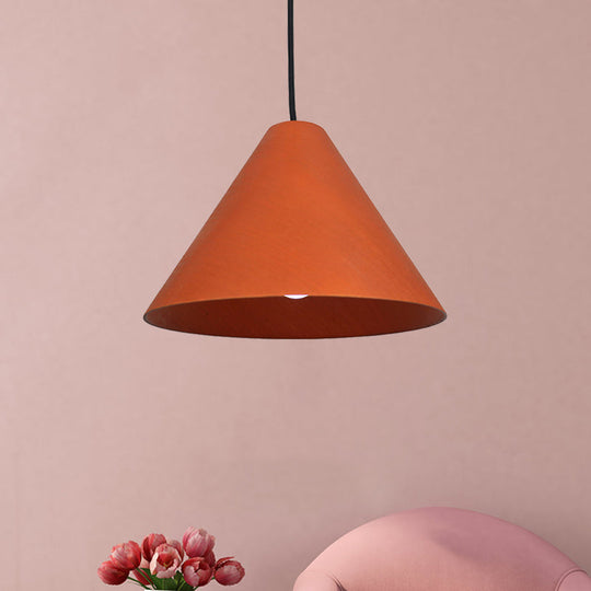 Rustic Red/Beige Hanging Lamp with Conic Wood Shade - 10"/13" Wide