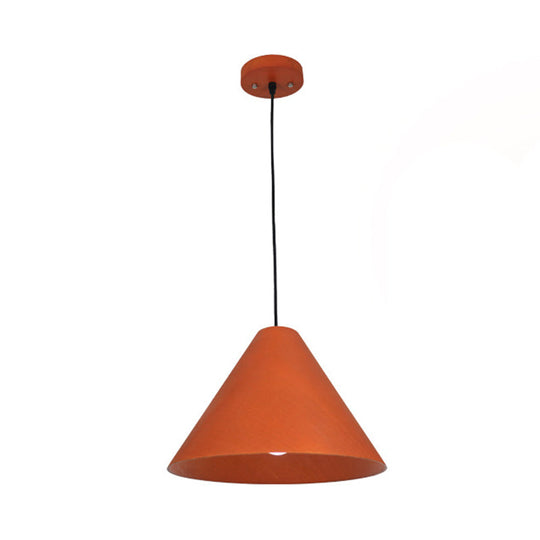 Rustic Red/Beige Hanging Lamp with Conic Wood Shade - 10"/13" Wide