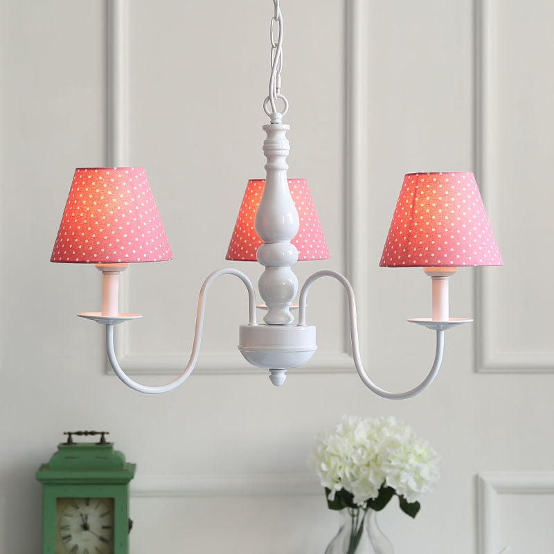 Nordic Style Kid's Bedroom Chandelier - Bucket Shade, Fabric Metal, 3 Lights