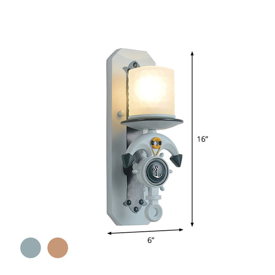 Anchor Arm Wall Lamp for Kids - Kids Resin Wall Mount Light Fixture with Blue/Brown Design and Opal Glass Shade