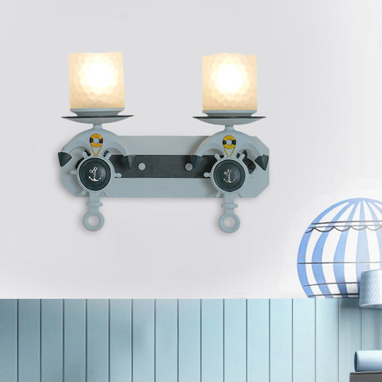 Anchor Arm Wall Lamp for Kids - Kids Resin Wall Mount Light Fixture with Blue/Brown Design and Opal Glass Shade