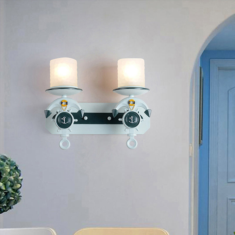Anchor Arm Wall Lamp for Kids - Kids Resin Wall Mount Light Fixture with Blue/Brown Design and Opal Glass Shade