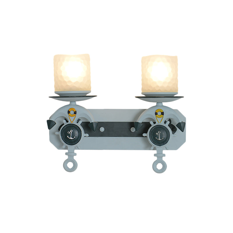 Anchor Arm Wall Lamp for Kids - Kids Resin Wall Mount Light Fixture with Blue/Brown Design and Opal Glass Shade