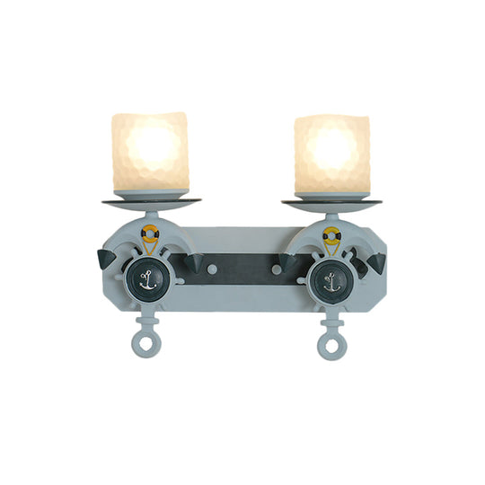 Anchor Arm Wall Lamp for Kids - Kids Resin Wall Mount Light Fixture with Blue/Brown Design and Opal Glass Shade