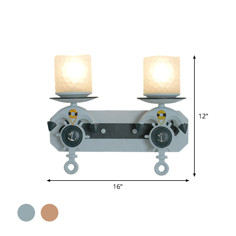 Anchor Arm Wall Lamp for Kids - Kids Resin Wall Mount Light Fixture with Blue/Brown Design and Opal Glass Shade