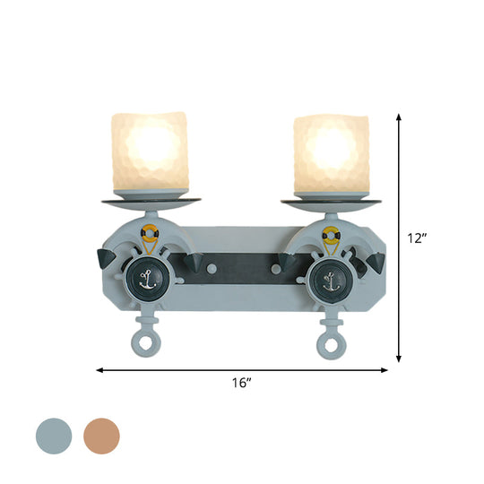 Anchor Arm Wall Lamp for Kids - Kids Resin Wall Mount Light Fixture with Blue/Brown Design and Opal Glass Shade