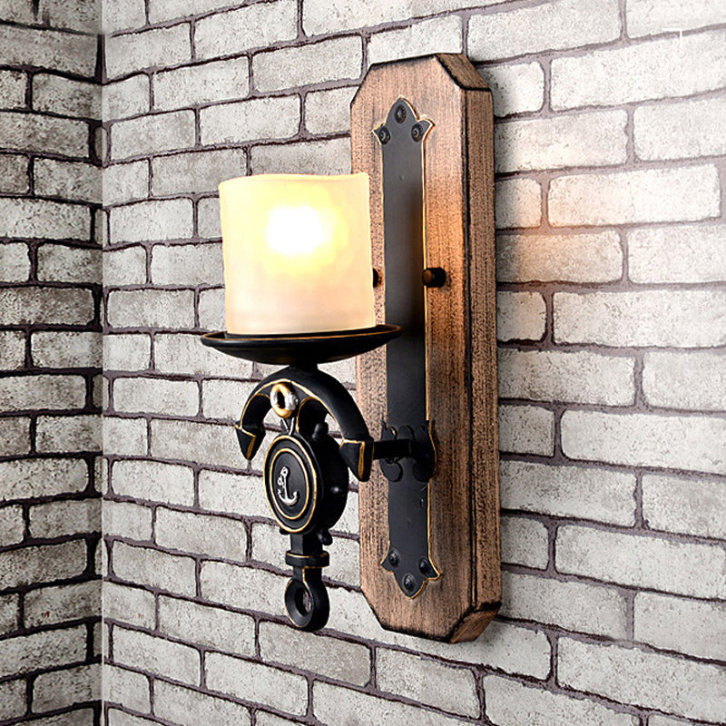 Anchor Arm Wall Lamp for Kids - Kids Resin Wall Mount Light Fixture with Blue/Brown Design and Opal Glass Shade