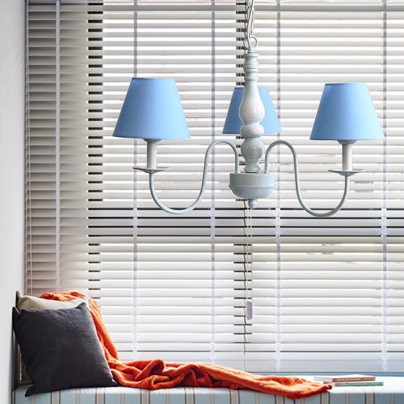 Nordic Style Kid's Bedroom Chandelier - Bucket Shade, Fabric Metal, 3 Lights