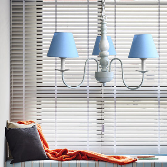 Nordic Style Kid's Bedroom Chandelier - Bucket Shade, Fabric Metal, 3 Lights