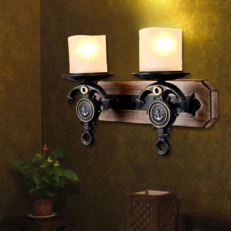 Anchor Arm Wall Lamp for Kids - Kids Resin Wall Mount Light Fixture with Blue/Brown Design and Opal Glass Shade