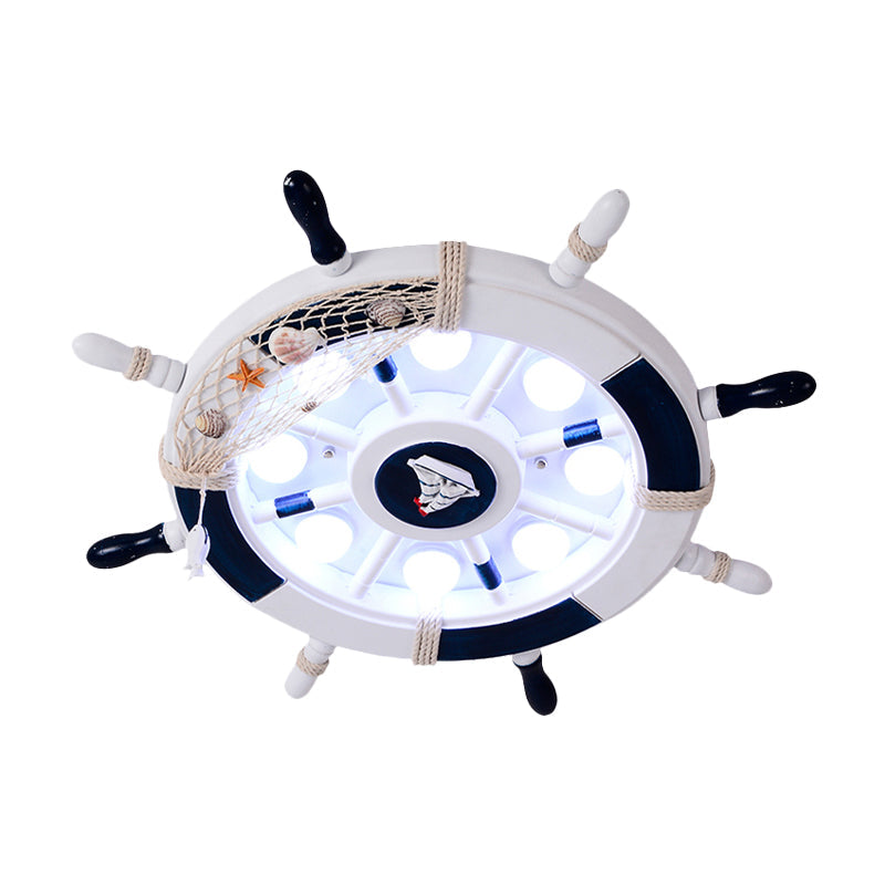 Nautical Flush Mount LED Light with Wood Rudder Deco and Blue Acrylic Circle