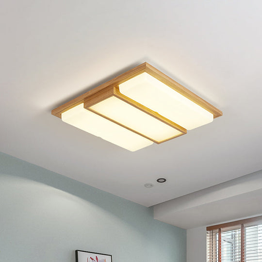 Wood Flush Lamp Simplicity LED Ceiling Mounted Fixture in Warm/White Light - Square/Rectangle, 26"/35.5" Long, Beige