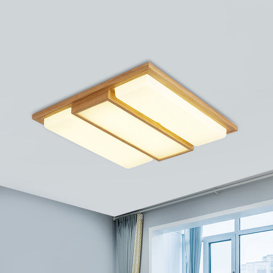Wood Flush Lamp Simplicity LED Ceiling Mounted Fixture in Warm/White Light - Square/Rectangle, 26"/35.5" Long, Beige