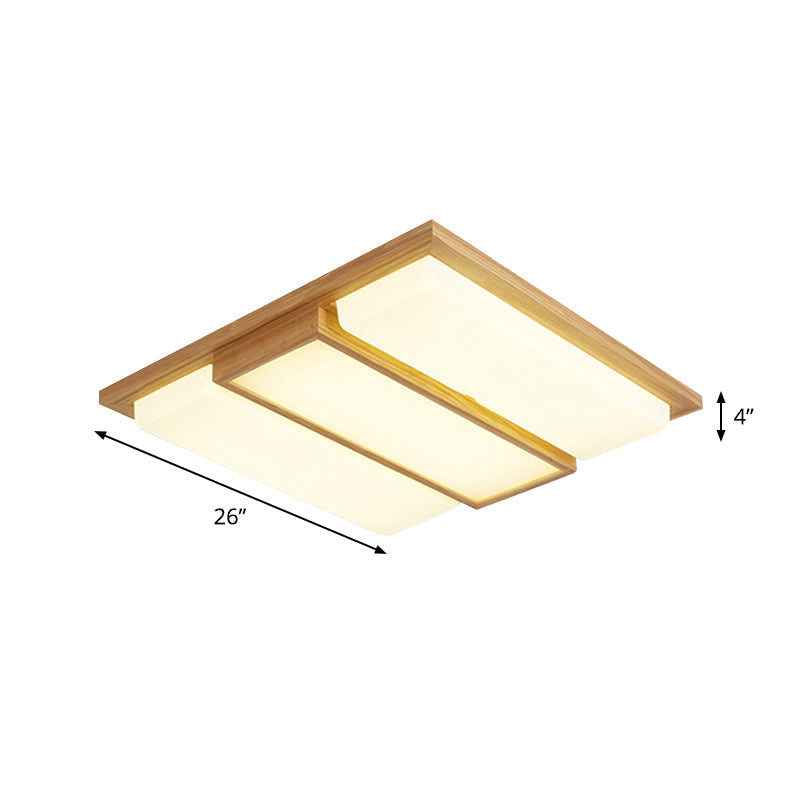 Wood Flush Lamp Simplicity LED Ceiling Mounted Fixture in Warm/White Light - Square/Rectangle, 26"/35.5" Long, Beige