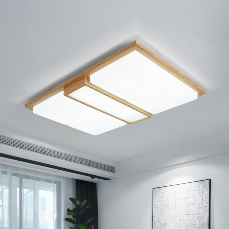 Wood Flush Lamp Simplicity LED Ceiling Mounted Fixture in Warm/White Light - Square/Rectangle, 26"/35.5" Long, Beige