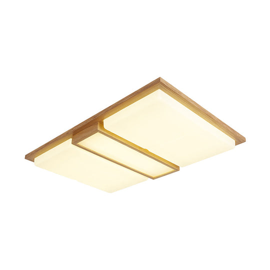 Wood Flush Lamp Simplicity LED Ceiling Mounted Fixture in Warm/White Light - Square/Rectangle, 26"/35.5" Long, Beige