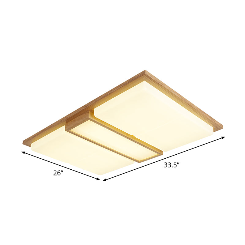 Wood Flush Lamp Simplicity LED Ceiling Mounted Fixture in Warm/White Light - Square/Rectangle, 26"/35.5" Long, Beige