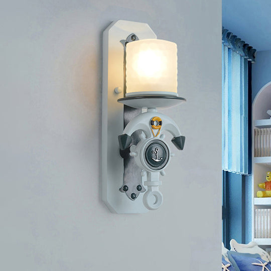 Modern Blue Wall Light with Cylindrical Dimpled Glass Shade - Sleek 1/2-Head Doorway Wall Lighting Solution