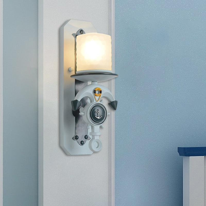 Modern Blue Wall Light with Cylindrical Dimpled Glass Shade - Sleek 1/2-Head Doorway Wall Lighting Solution