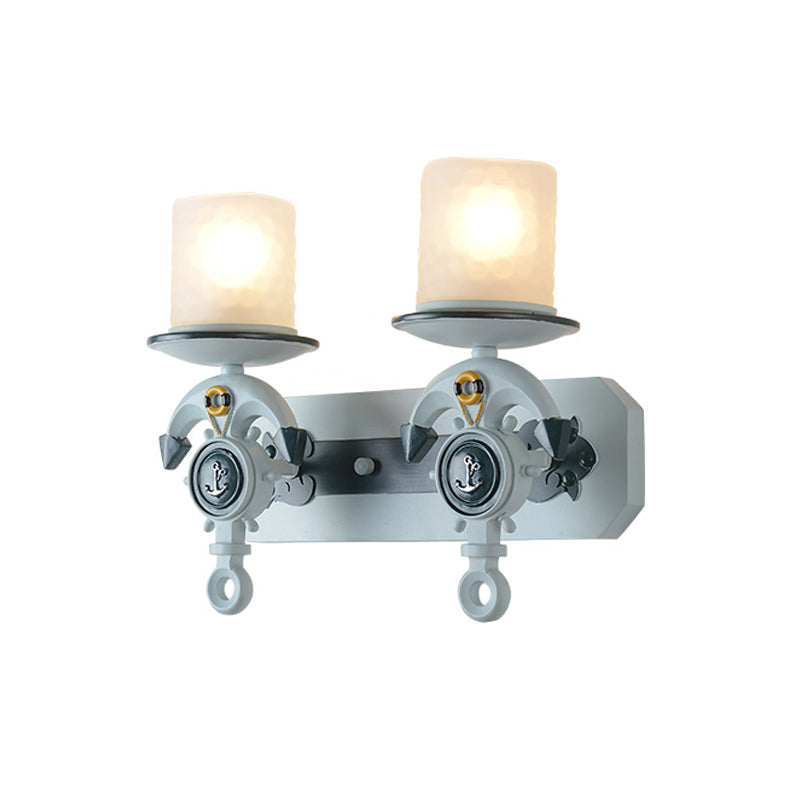 Modern Blue Wall Light with Cylindrical Dimpled Glass Shade - Sleek 1/2-Head Doorway Wall Lighting Solution