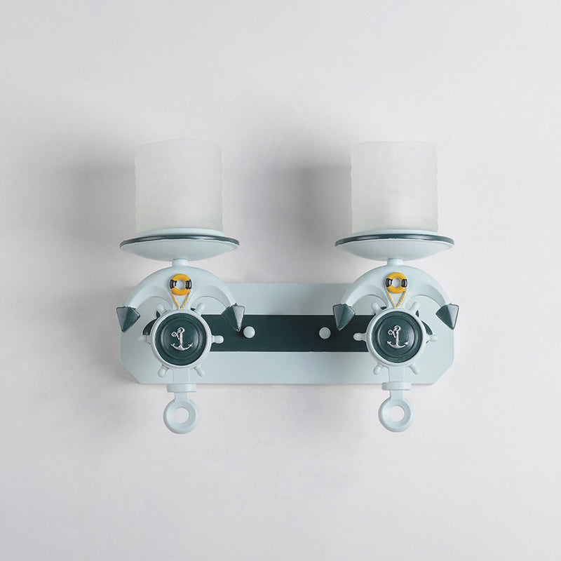 Modern Blue Wall Light with Cylindrical Dimpled Glass Shade - Sleek 1/2-Head Doorway Wall Lighting Solution