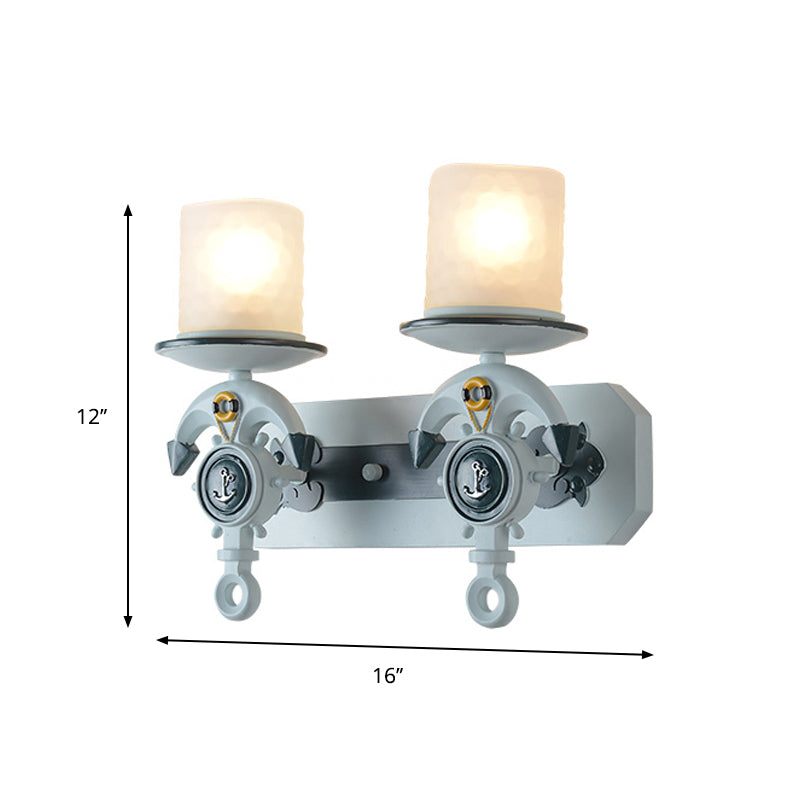 Modern Blue Wall Light with Cylindrical Dimpled Glass Shade - Sleek 1/2-Head Doorway Wall Lighting Solution