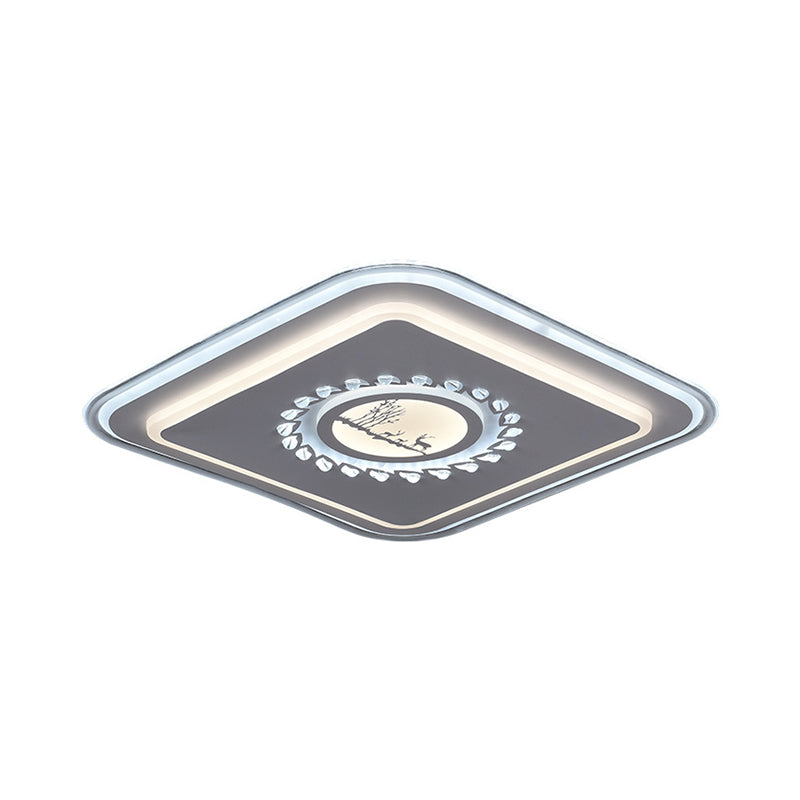 Modern LED Square Acrylic Flush Mount Light – Minimalistic White Ceiling Lighting with Floral/Plum Blossom/Deer Pattern