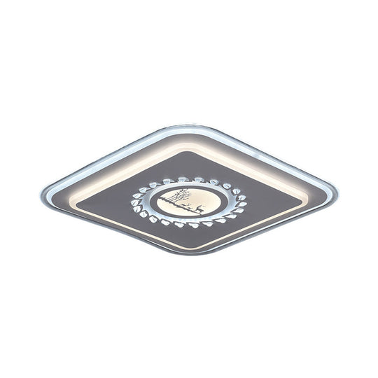 Modern LED Square Acrylic Flush Mount Light – Minimalistic White Ceiling Lighting with Floral/Plum Blossom/Deer Pattern