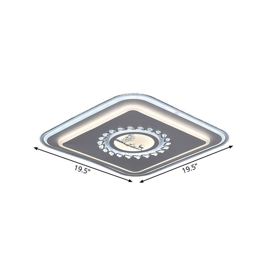 Modern LED Square Acrylic Flush Mount Light – Minimalistic White Ceiling Lighting with Floral/Plum Blossom/Deer Pattern