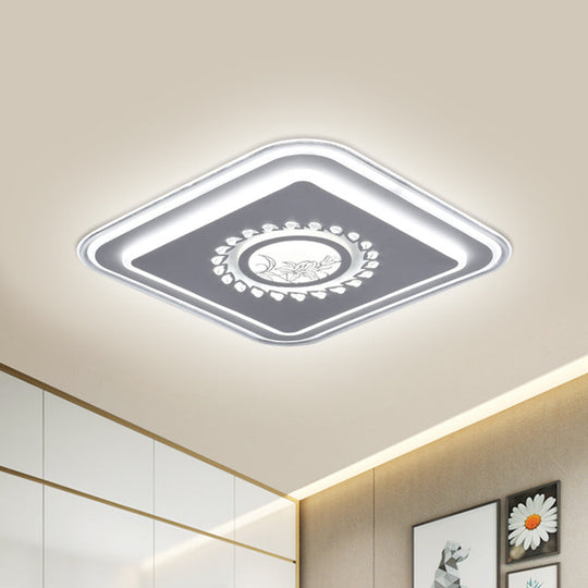Modern LED Square Acrylic Flush Mount Light – Minimalistic White Ceiling Lighting with Floral/Plum Blossom/Deer Pattern