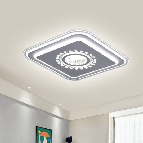 Modern LED Square Acrylic Flush Mount Light – Minimalistic White Ceiling Lighting with Floral/Plum Blossom/Deer Pattern