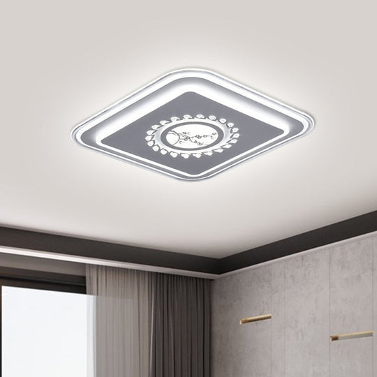 Modern LED Square Acrylic Flush Mount Light – Minimalistic White Ceiling Lighting with Floral/Plum Blossom/Deer Pattern