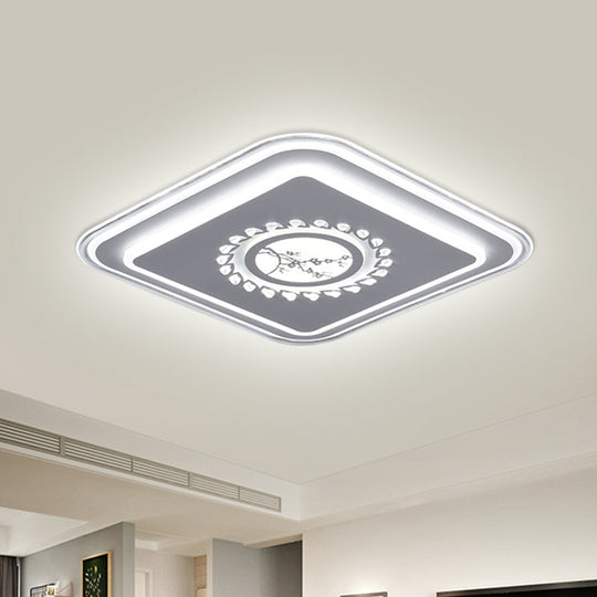 Modern LED Square Acrylic Flush Mount Light – Minimalistic White Ceiling Lighting with Floral/Plum Blossom/Deer Pattern