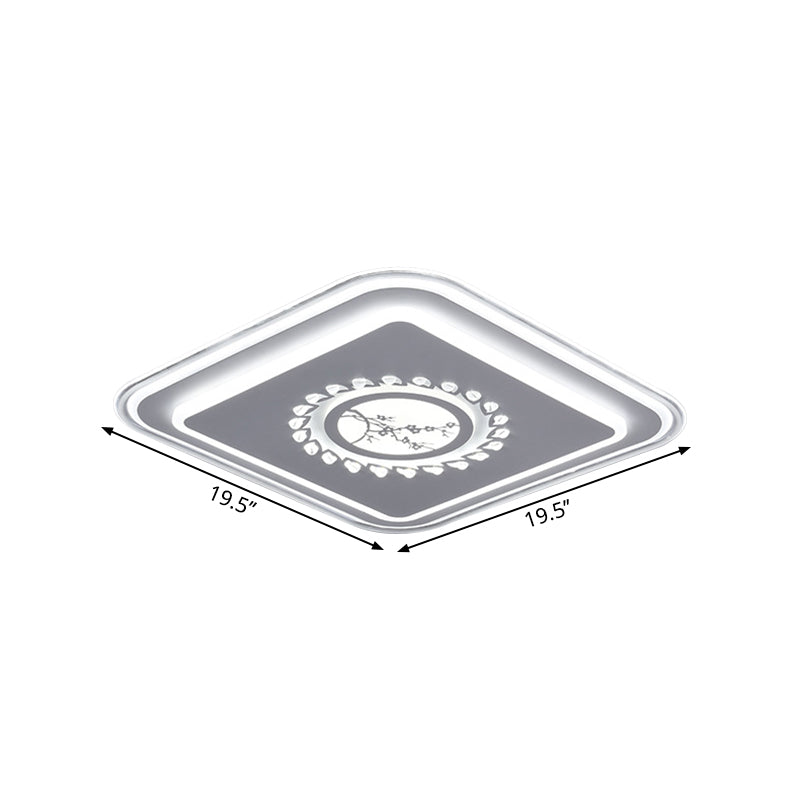 Modern LED Square Acrylic Flush Mount Light – Minimalistic White Ceiling Lighting with Floral/Plum Blossom/Deer Pattern