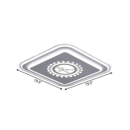 Modern LED Square Acrylic Flush Mount Light – Minimalistic White Ceiling Lighting with Floral/Plum Blossom/Deer Pattern