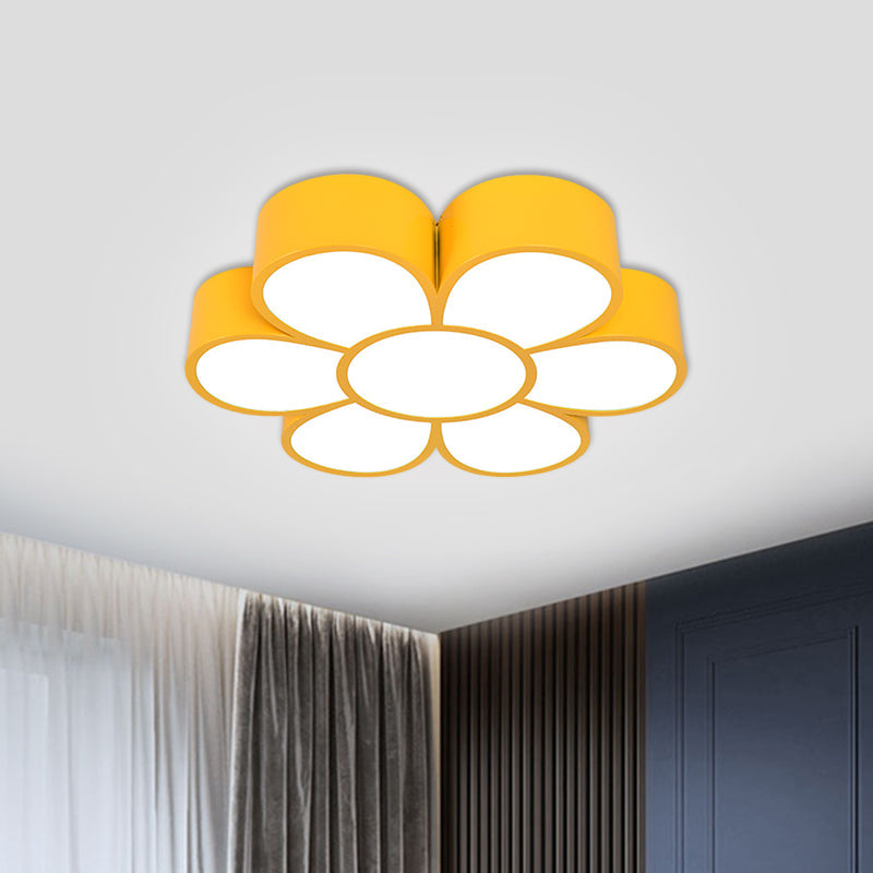 Kid's LED Flower Ceiling Light Fixture: Acrylic Flush Mount Lighting in Red/Yellow/Green