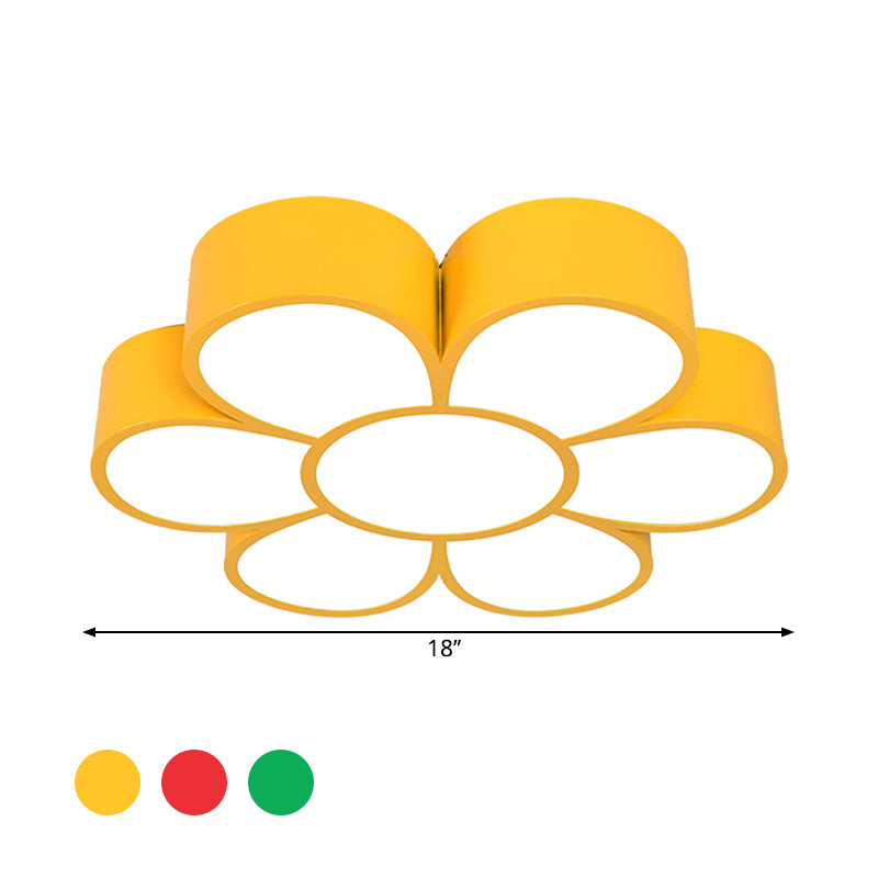 Kid's LED Flower Ceiling Light Fixture: Acrylic Flush Mount Lighting in Red/Yellow/Green