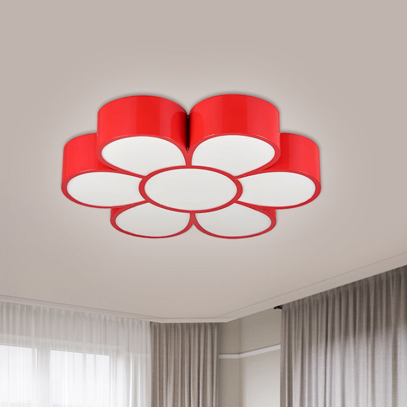 Kid's LED Flower Ceiling Light Fixture: Acrylic Flush Mount Lighting in Red/Yellow/Green