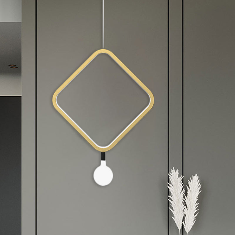 Minimal LED Hanging Lamp in Brass with Milk Glass Shade for Bedside, Warm/White Light - Round/Rhombus