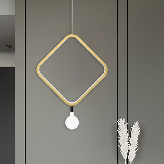 Minimal LED Hanging Lamp in Brass with Milk Glass Shade for Bedside, Warm/White Light - Round/Rhombus