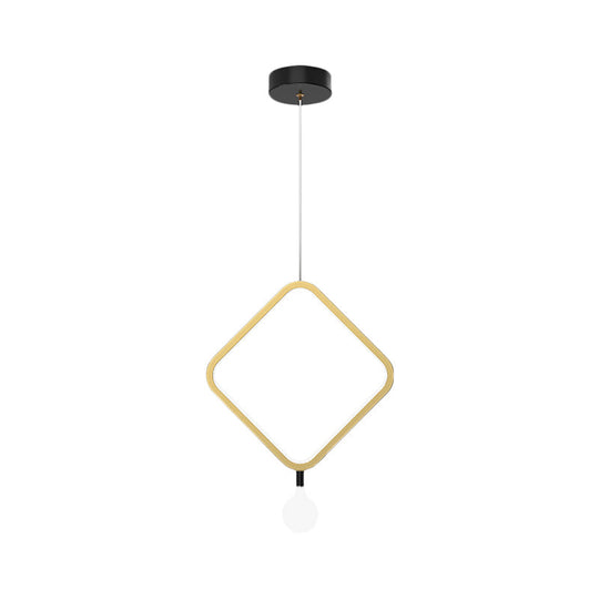 Minimal LED Hanging Lamp in Brass with Milk Glass Shade for Bedside, Warm/White Light - Round/Rhombus