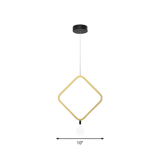Minimal LED Hanging Lamp in Brass with Milk Glass Shade for Bedside, Warm/White Light - Round/Rhombus
