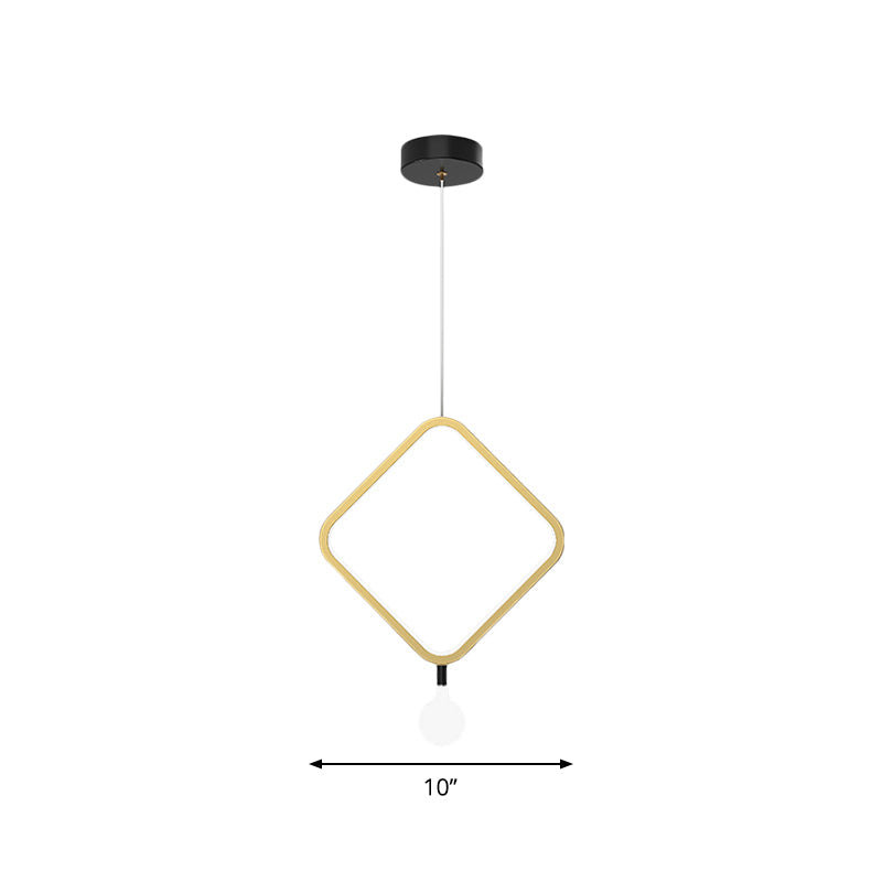 Minimal LED Hanging Lamp in Brass with Milk Glass Shade for Bedside, Warm/White Light - Round/Rhombus