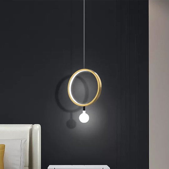 Minimal LED Hanging Lamp in Brass with Milk Glass Shade for Bedside, Warm/White Light - Round/Rhombus
