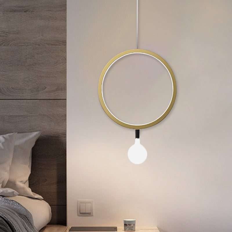 Minimal LED Hanging Lamp in Brass with Milk Glass Shade for Bedside, Warm/White Light - Round/Rhombus
