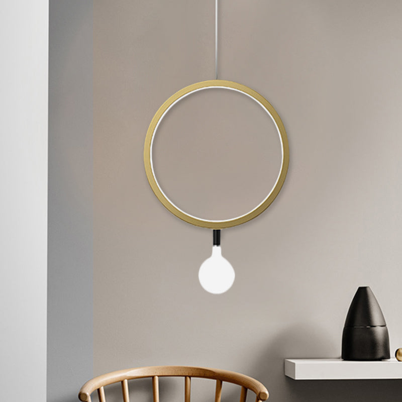Minimal LED Hanging Lamp in Brass with Milk Glass Shade for Bedside, Warm/White Light - Round/Rhombus