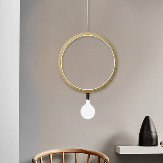Minimal LED Hanging Lamp in Brass with Milk Glass Shade for Bedside, Warm/White Light - Round/Rhombus