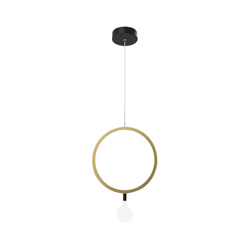 Minimal LED Hanging Lamp in Brass with Milk Glass Shade for Bedside, Warm/White Light - Round/Rhombus