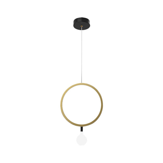 Minimal LED Hanging Lamp in Brass with Milk Glass Shade for Bedside, Warm/White Light - Round/Rhombus